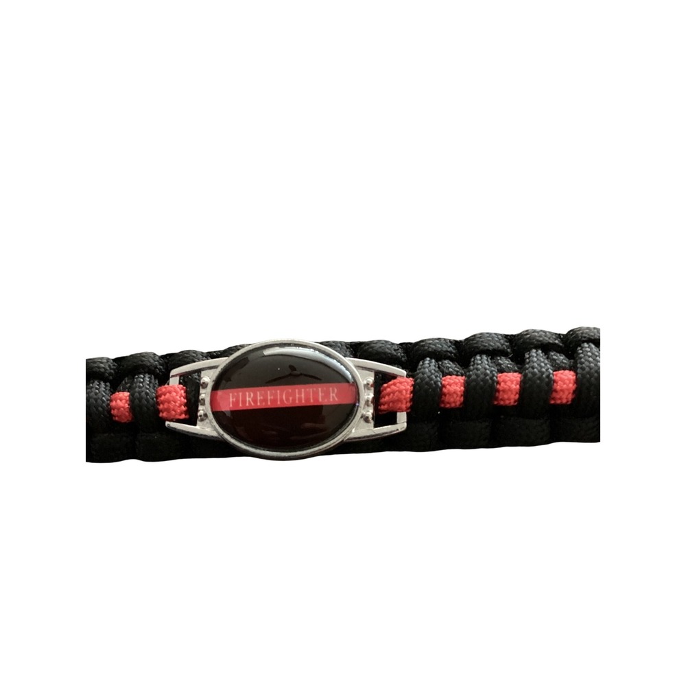 Firefighter Thin Red Line Paracord Bracelet Black Red Woven Survival Buckle